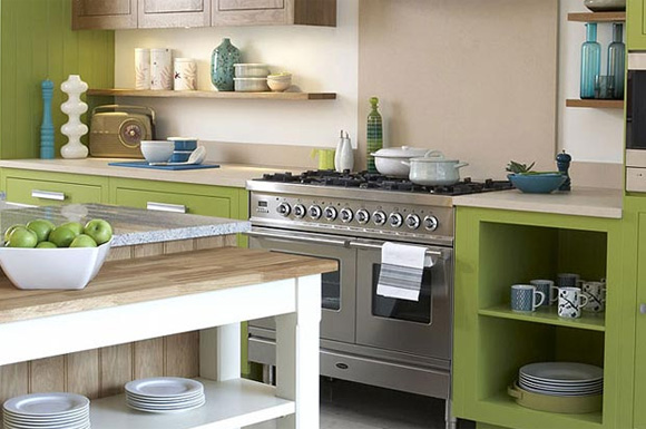 painted green shaker kitchen cabinets
