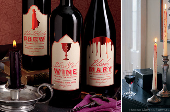 halloween red blood vampire wine labels with creepy candles
