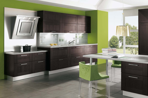 lime walls with espresso kitchen cabinets by alno