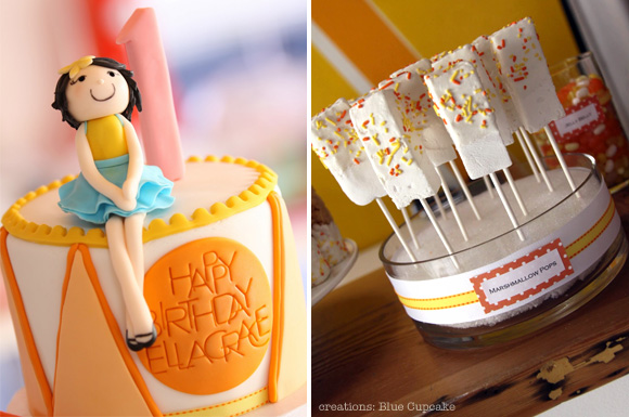 little drummer girl cake topper and marshmallow pops by blue cupcake