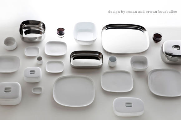 ovale stoneware and stainless steel tableware collection for alessi