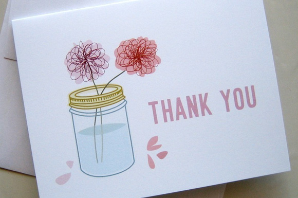 flowers in mason jar thank you card