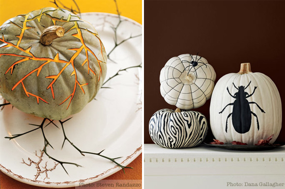 unusual pumpkins :: carved and painted black and white