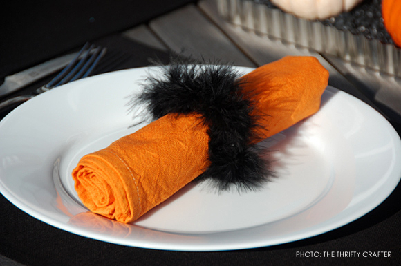 Halloween Napkin Ring with orange dyed napkins