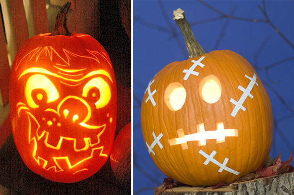 wacky face pumpkin and all stitched up Jack-o'-Lantern