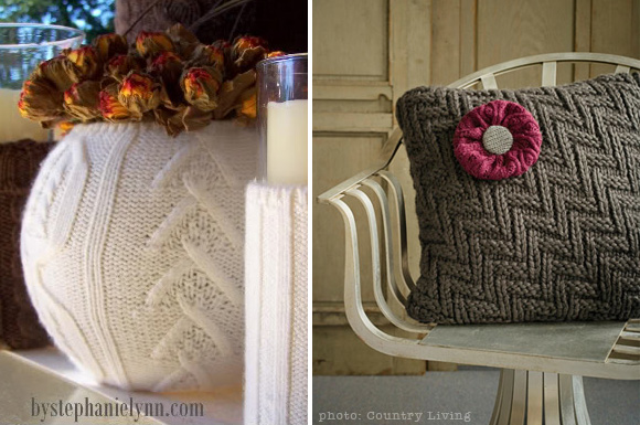 knitted vases and cushions
