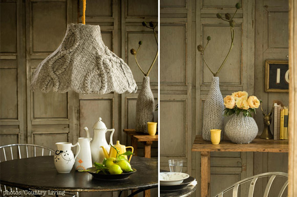 recycled-sweater lampshade and vase covers as seen on country living
