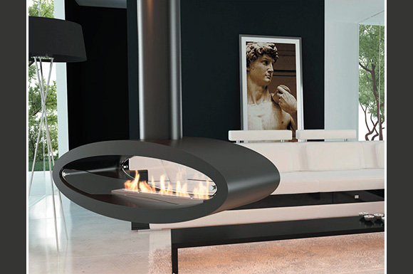 Decoflame ceiling mounted Ellipse fireplace