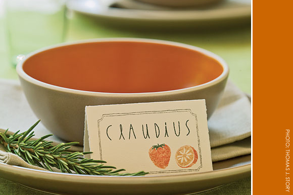Handprinted placecards for Thanskgiving or a fall dinner party