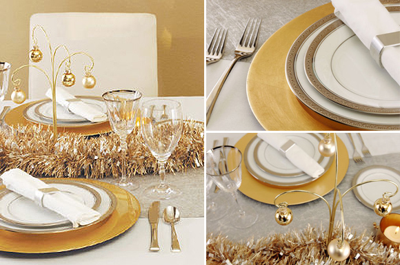 Metallic silver and gold holiday tabletop
