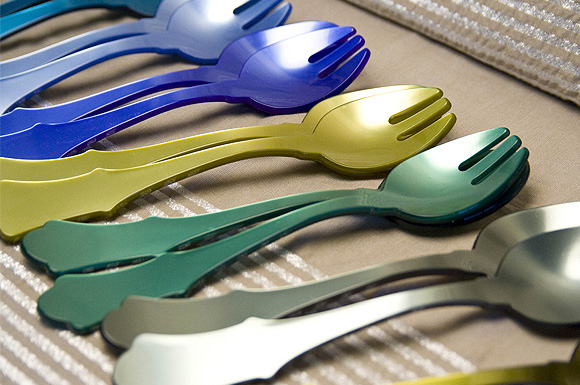 Sabre Frosted Acrylic Flatware in green and blue