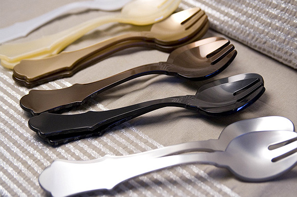 Sabre Frosted Acrylic Flatware in metallic tones
