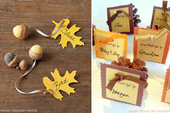 acorn and pine cone placecard holders for thanksgiving or a fall dinner