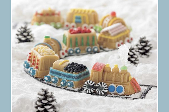 snowy railway cake pan