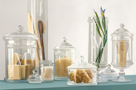 PB classic glass apothecary jar used in a bathroom