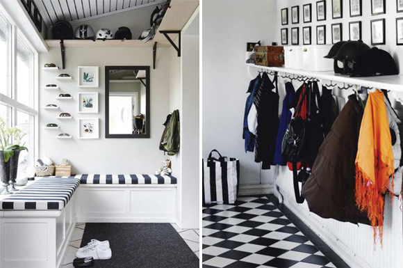 black and white scandinavian mudrooms