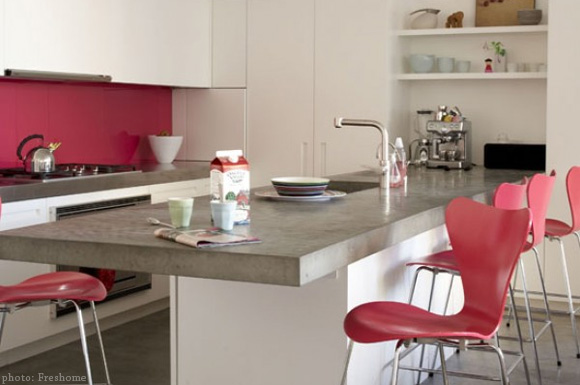 pink accents in a kitchen