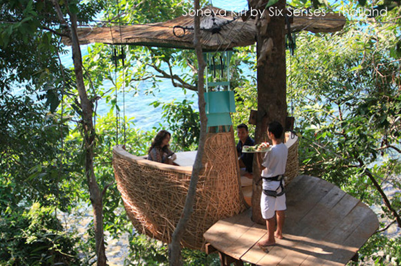 Tree Pod Dining at a six senses hotel in thailand