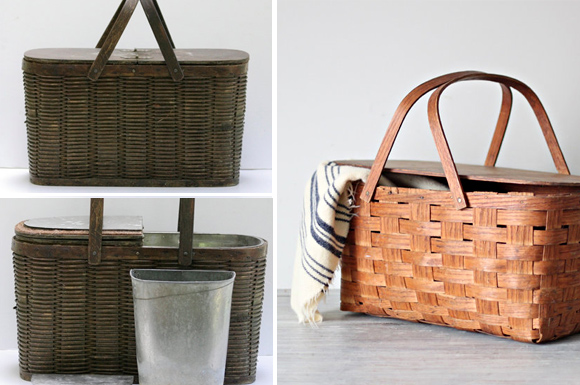 picnic baskets vintage woven wicker etsy