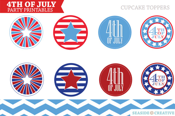 4th of July cupcake toppers