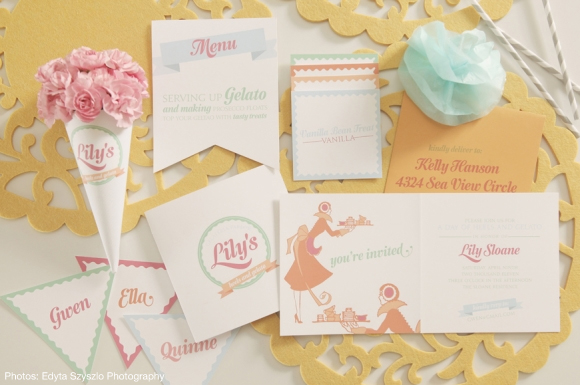 ice cream party gelato shower paper invitations menu