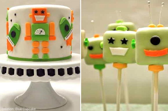 robot cake and cupcakes
