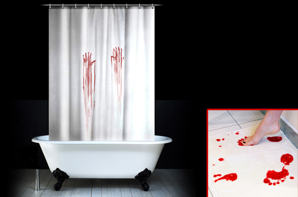 blood bath shower curtain and bath mat