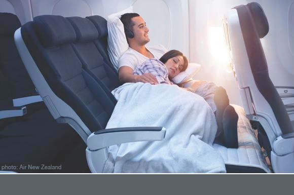 Air New Zealand economy class 3 seats bed for 2