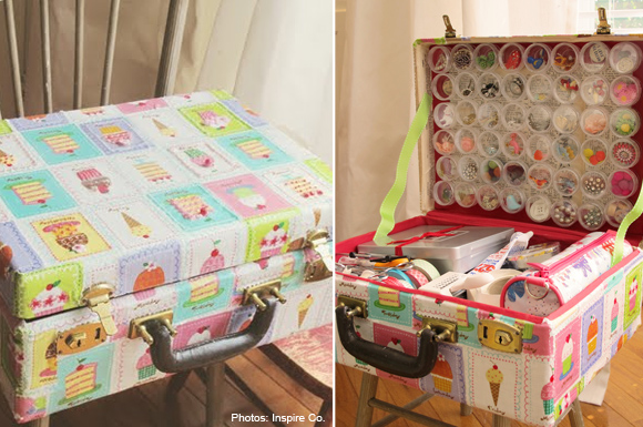 vintage suitcase craft organizer diy