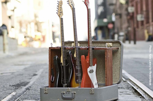 vintage suitcase guitar stand diy readymade