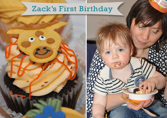 zack 1st birthday eating the cake
