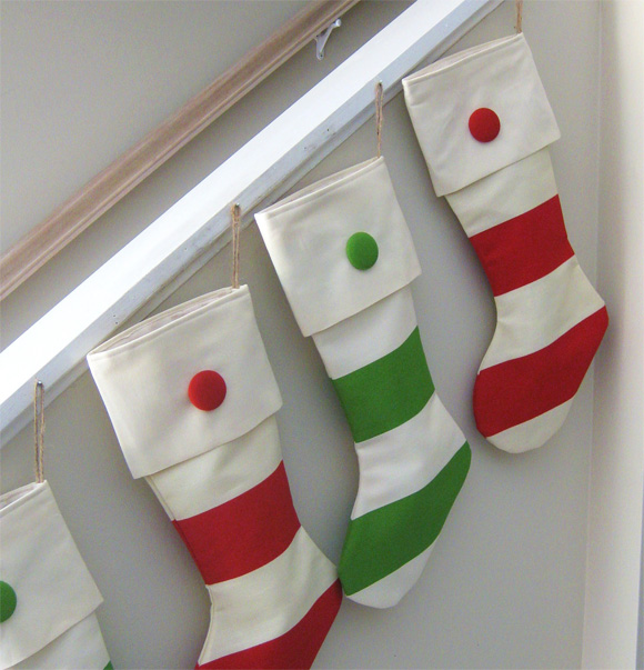 red or green stripe holiday stockings