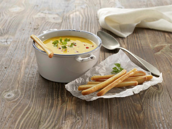 bread sticks with a soup for lunch