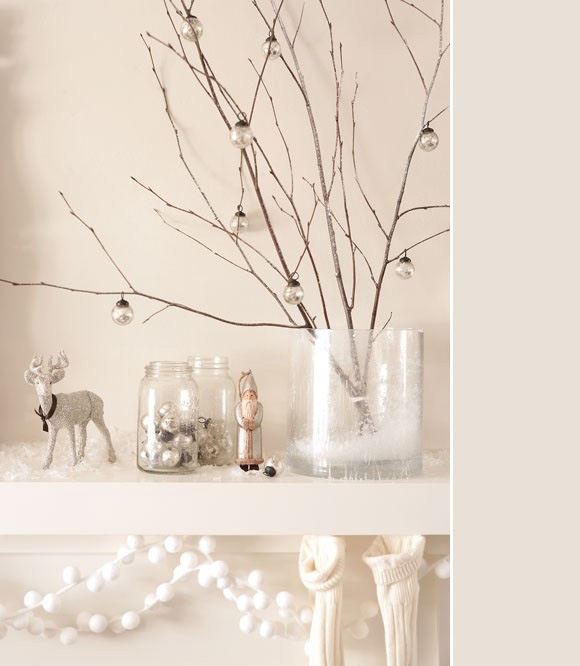 white wonderland christmas decorations for a mantel