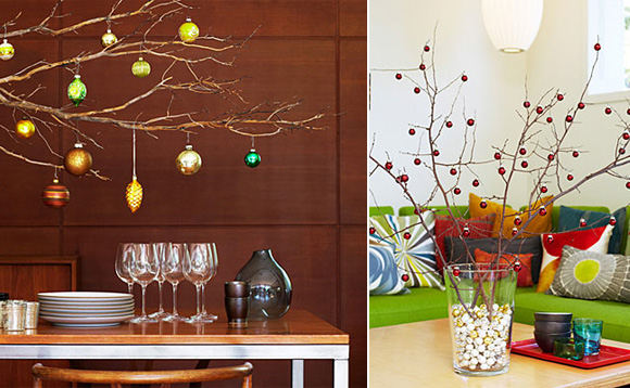modern holiday decorations with branches