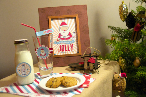 santa milk and cookies table