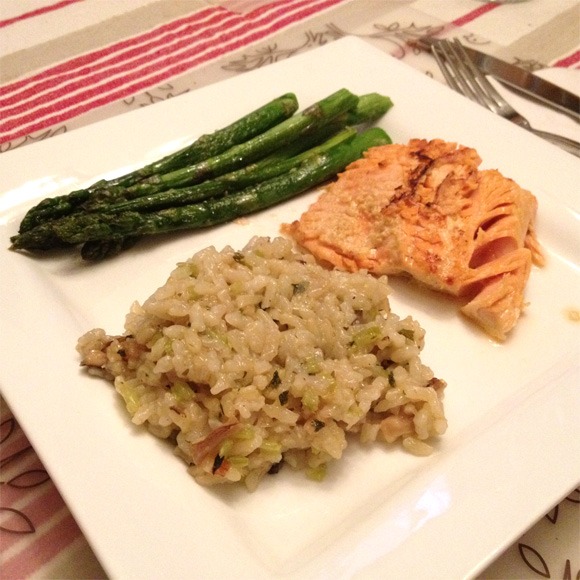 what's for dinner mushroom risotto asparagus and trout